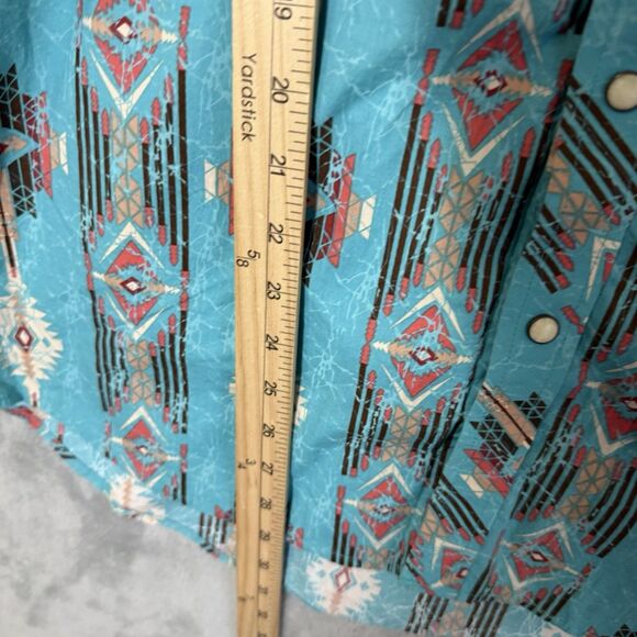 Rock & Roll Cowboy Shirt M Blue Aztec Pearl Snap Front Modern Fit Long Sleeve - Picture 7 of 9
